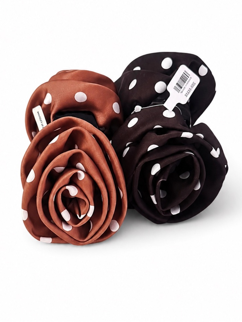 Free People Set of 2 Floral Clips in Brown and Black with White Polka Dots